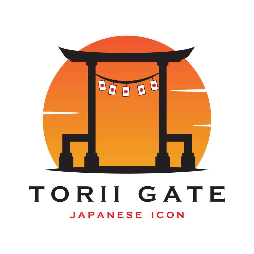 vetor de portão torii japonês e ilustração com modelo de slogan