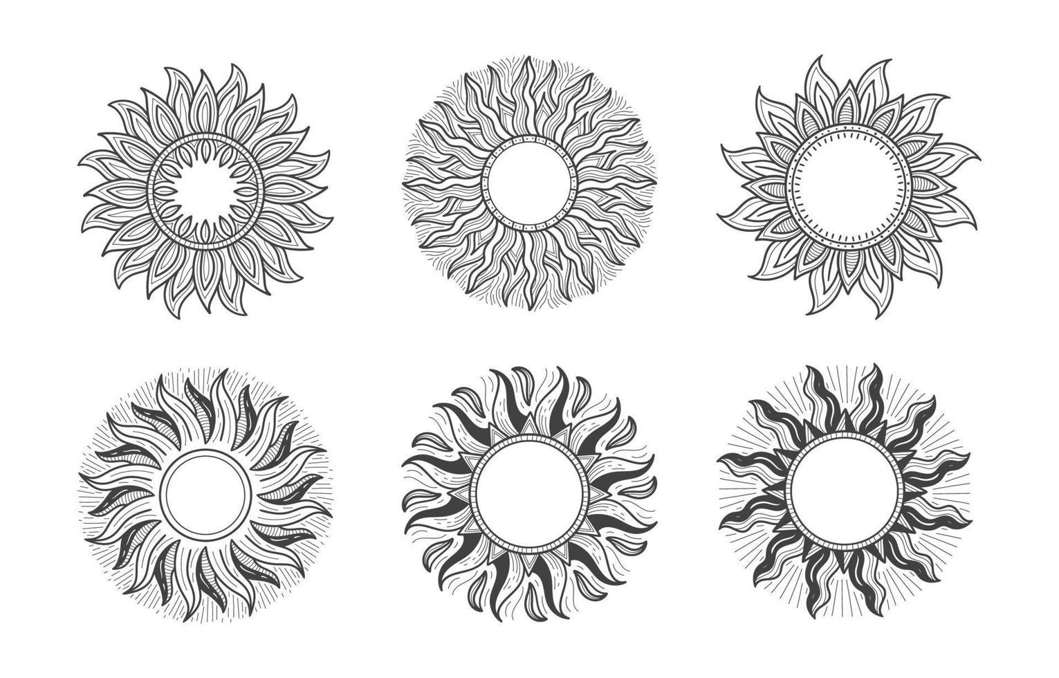 conjunto de ícones de sol desenhados à mão vetor