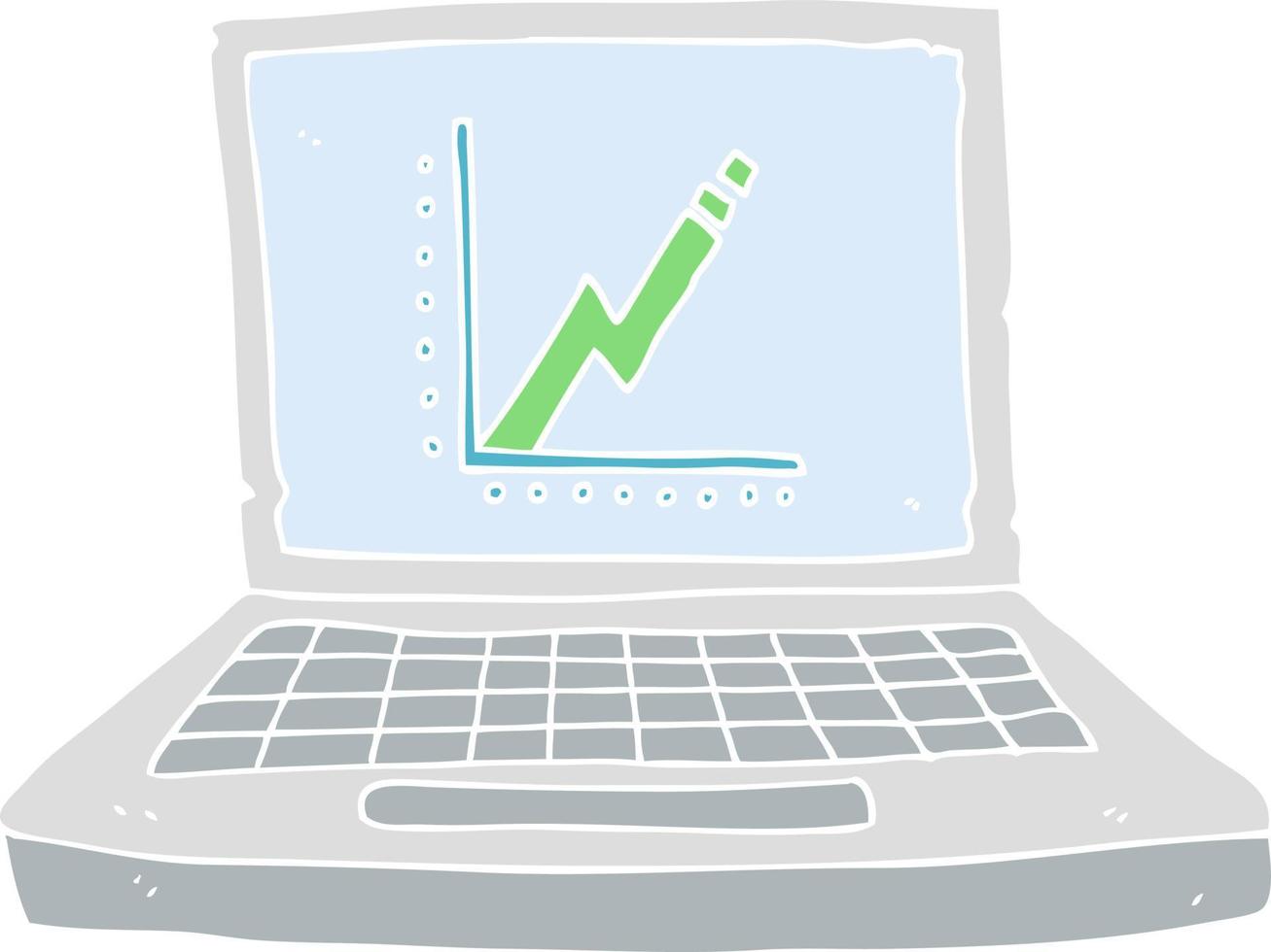 ilustração de cor plana de um computador portátil de desenho animado com gráfico de negócios vetor