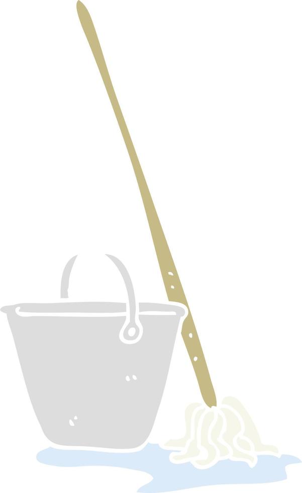 ilustração de cor plana de um esfregão e balde de desenho animado vetor