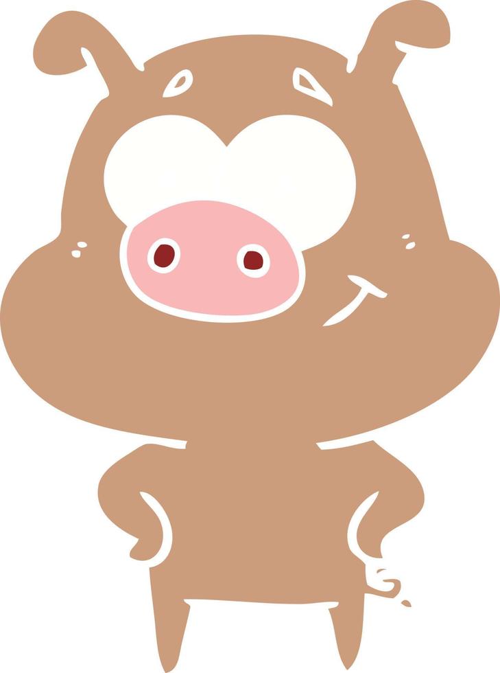 porco de desenho animado de estilo de cor plana feliz vetor