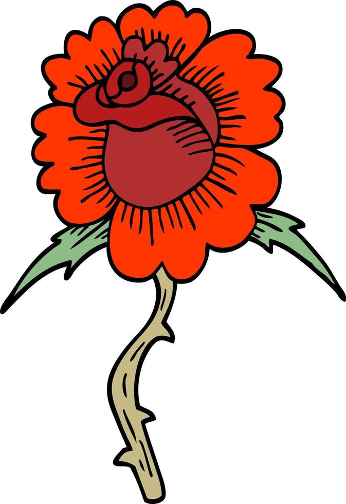 símbolo de tatuagem de rosa de doodle de desenho animado vetor