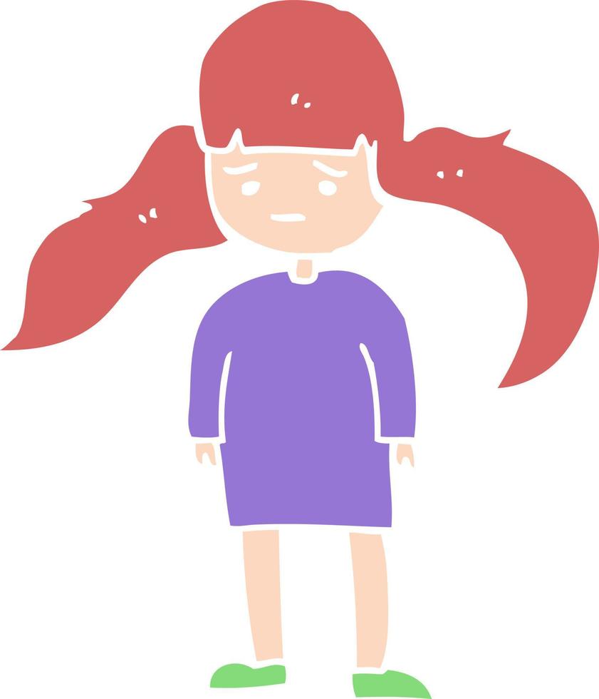 garota de desenho animado de estilo de cor plana com cabelo comprido vetor