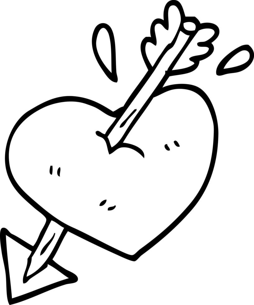 desenho de linha coração de desenho animado atravessado com flecha vetor