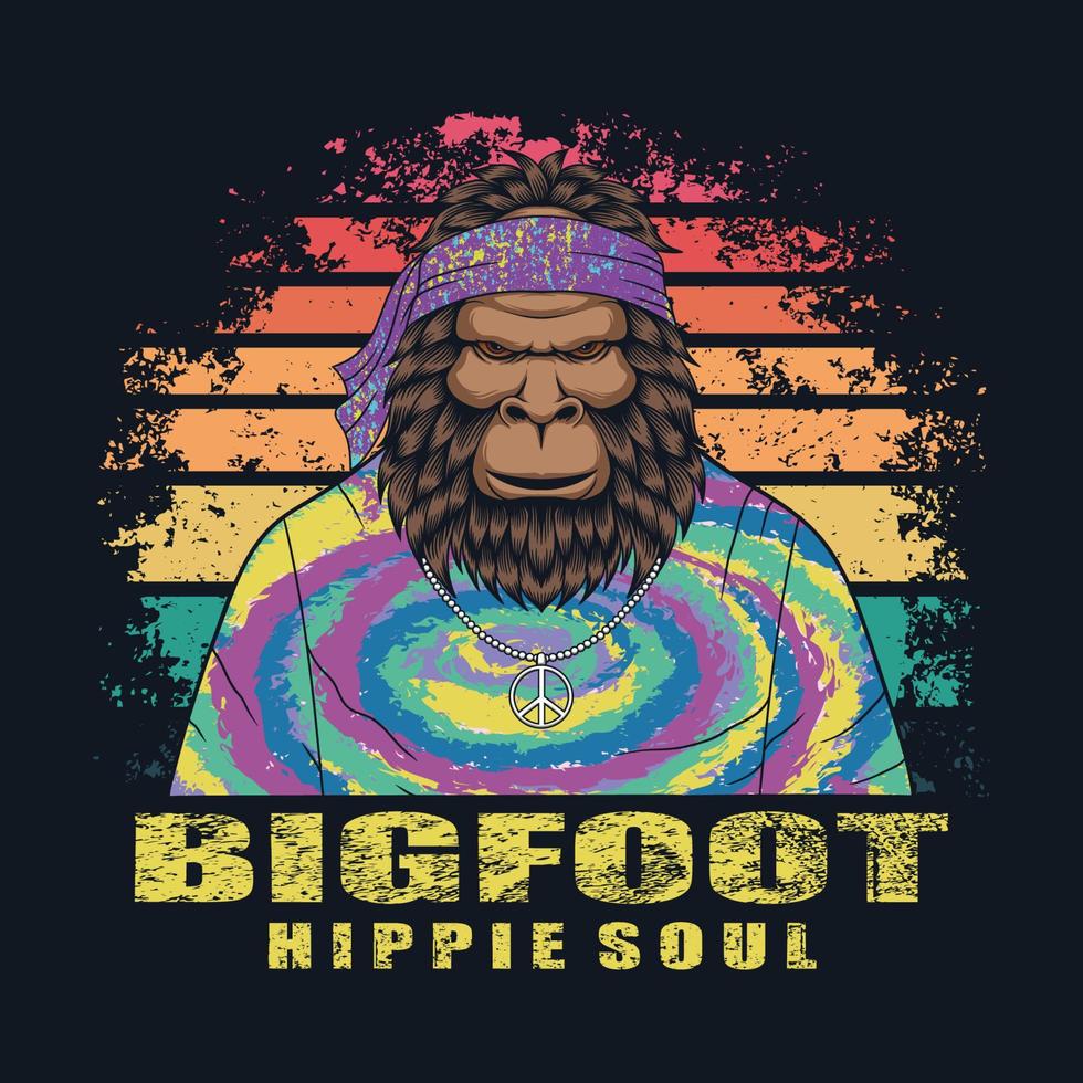 ilustração em vetor retrô de alma hippie bigfoot