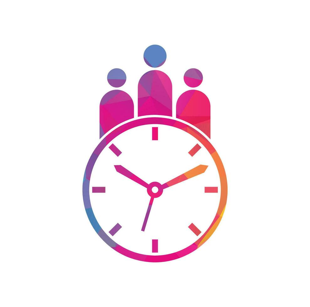 logotipo de tempo de pessoas. vetor de ícone de logotipo de saúde bem sucedido tempo. logotipo de tempo com silhueta de ícone de pessoas médicas.