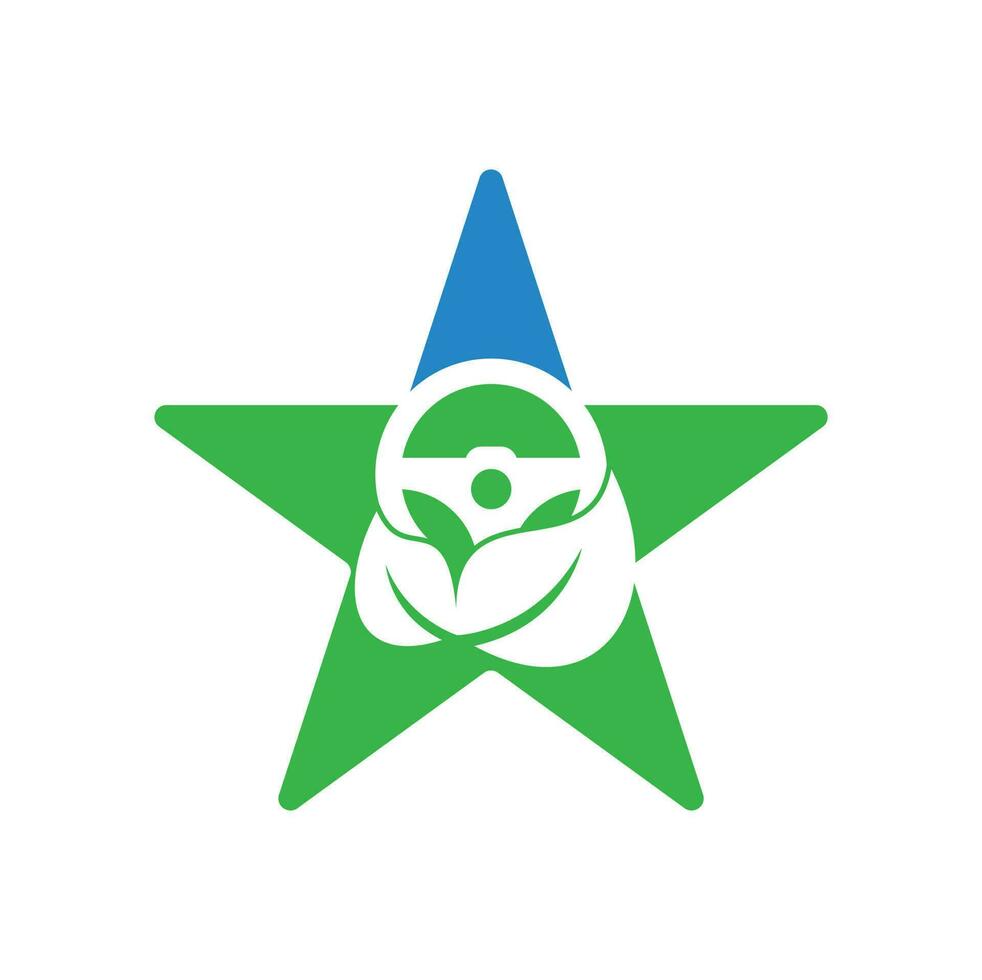 design de logotipo de vetor de volante eco. volante e símbolo ou ícone em forma de estrela.