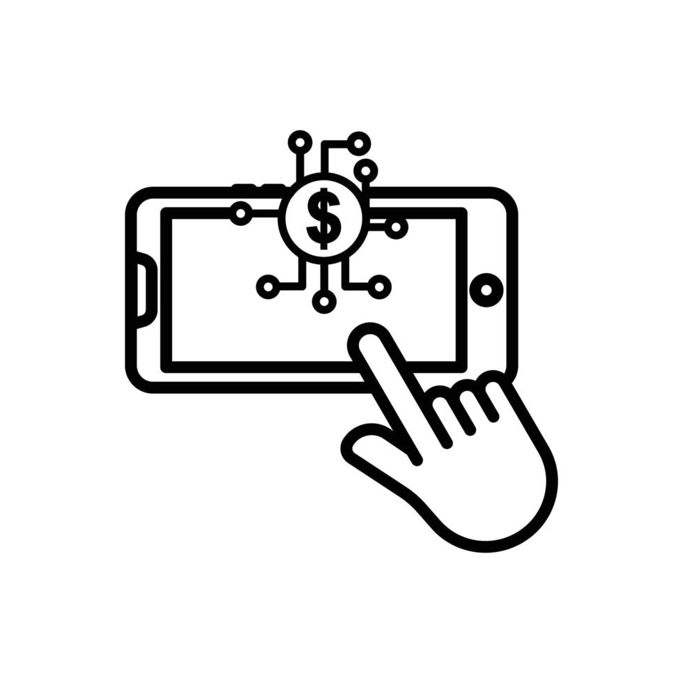 ilustração de ícone de linha de toque de mão com telefone celular e dólar. ícone relacionado a fintech. estilo de ícone de linha. design simples editável vetor