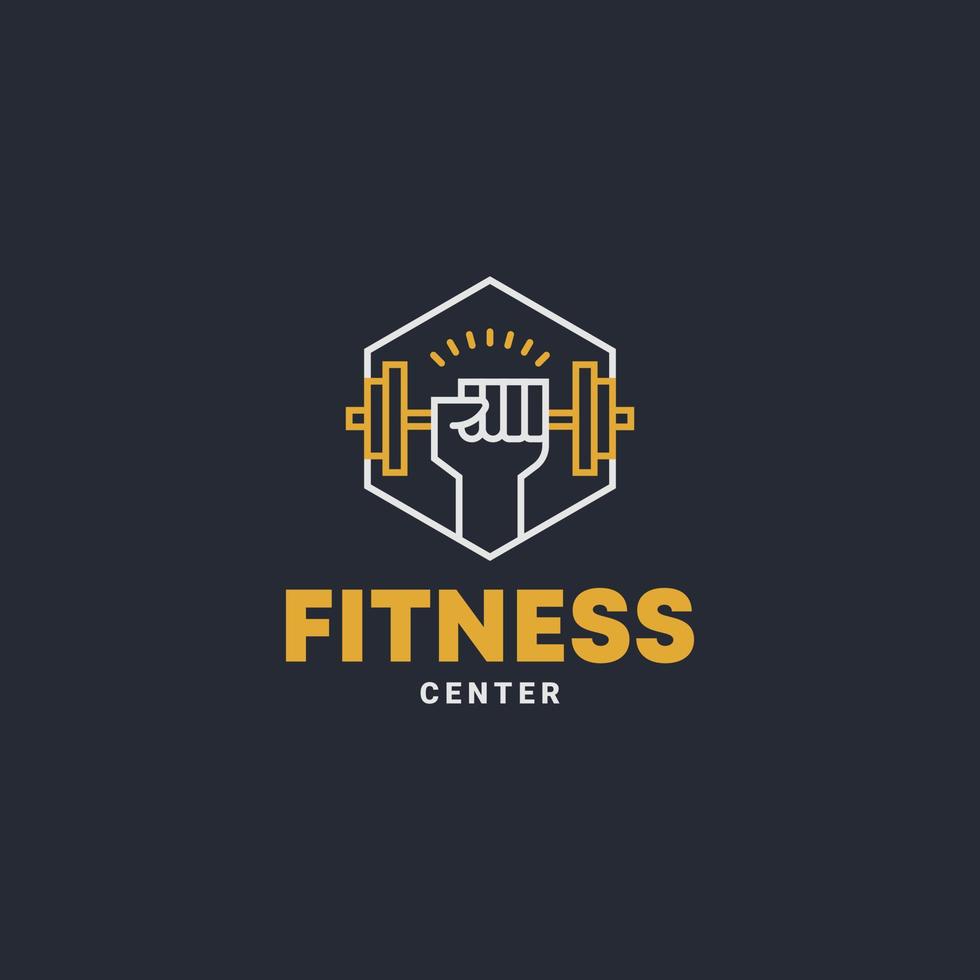 minimalista fitness ginásio linha arte ícone rótulo logotipo modelo ilustração vetorial. conceito de logotipo de emblema de barra de elevação de mão de braço de punho moderno simples vetor