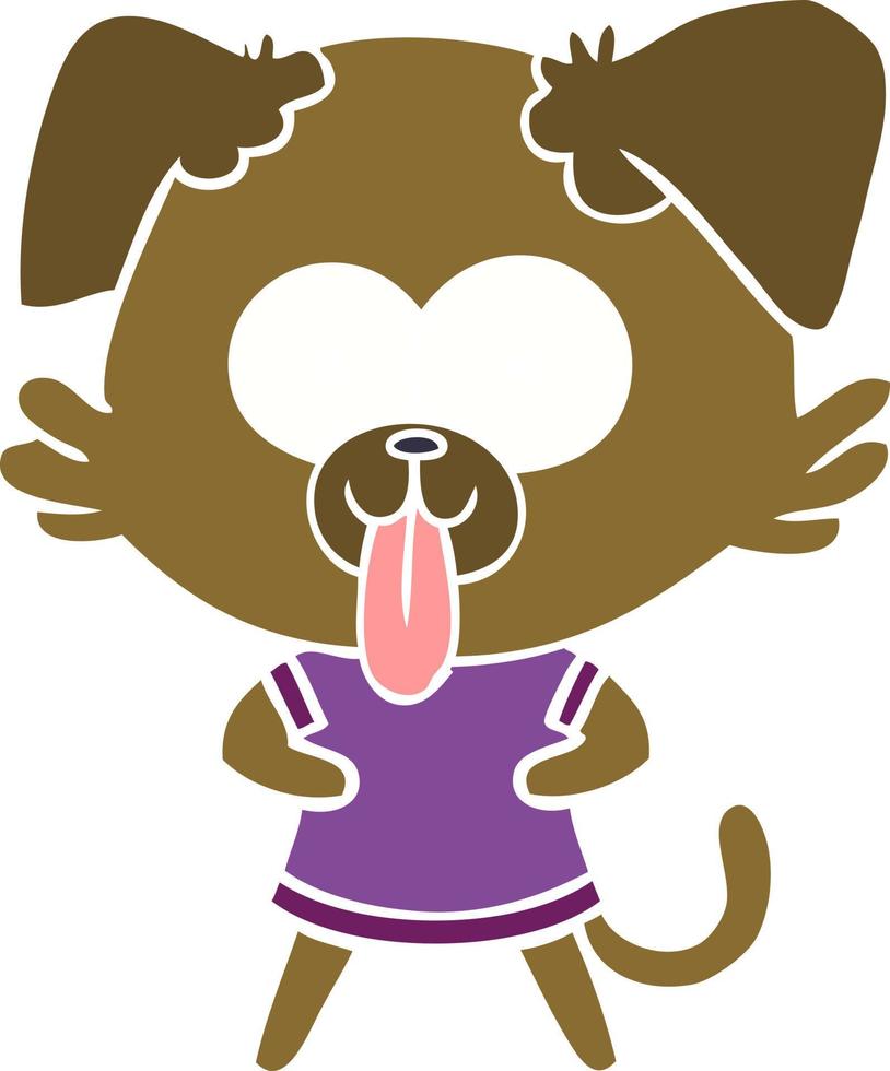 cão de desenho animado de estilo de cor plana com língua de fora vetor