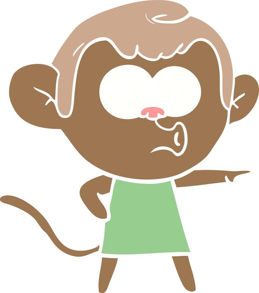 macaco apontando dos desenhos animados de estilo de cor plana vetor