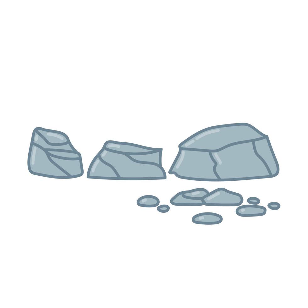 grande conjunto de pedras rachadas. rochas para design de jardim. ilustração desenhada à mão em estilo cartoon. vetor isolado no fundo branco.