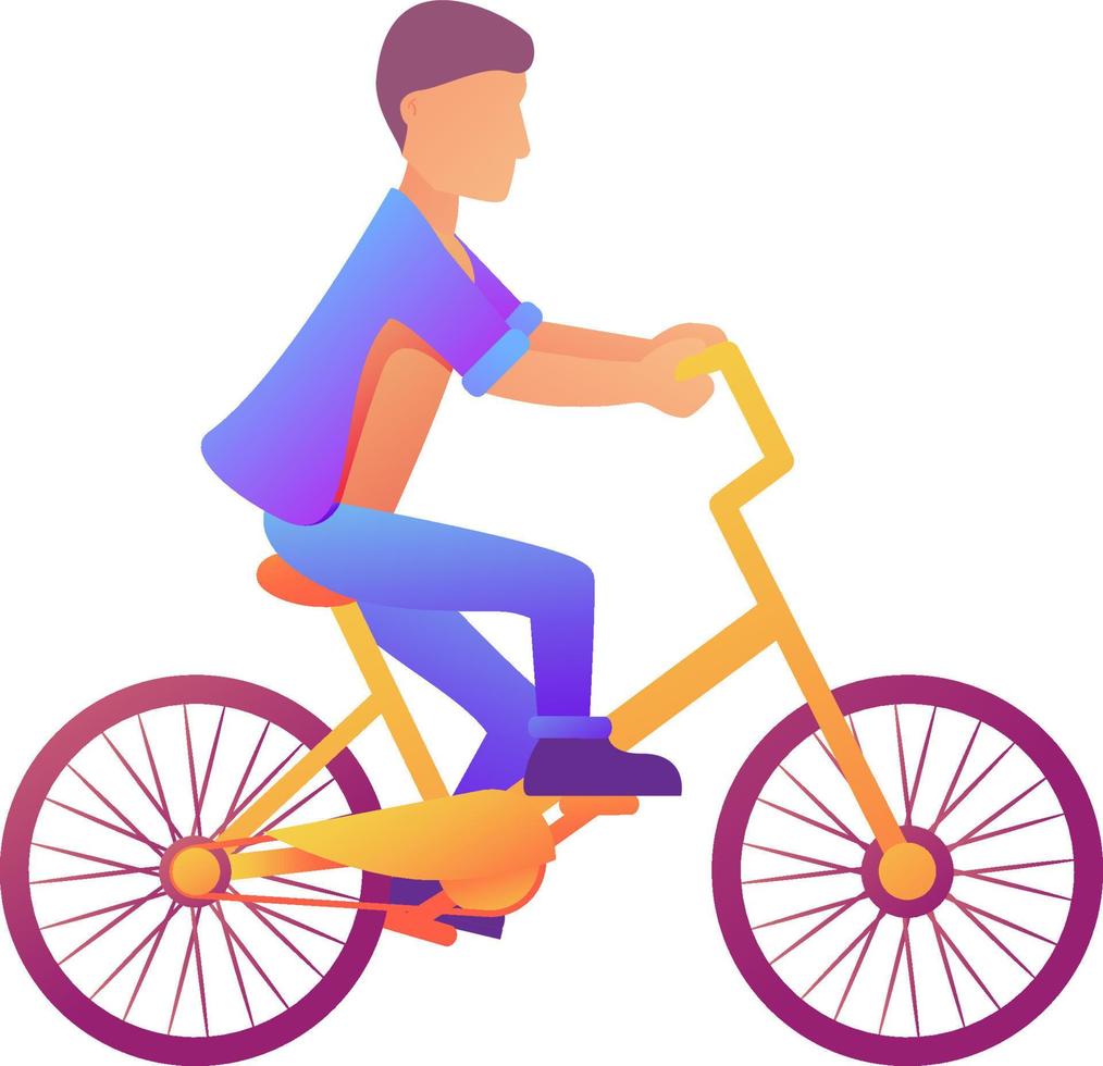 homem andando de bicicleta. transporte ecológico. atividade ao ar livre cara jovem e lifestyle.isolated saudável na ilustração plana background.vector branco. vetor