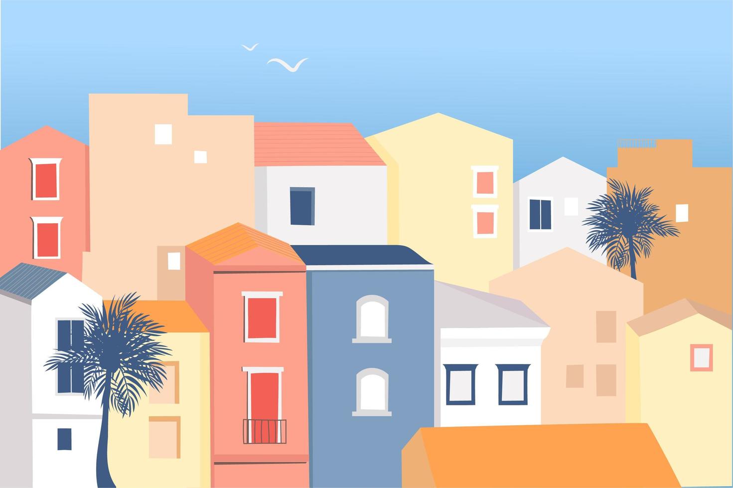 pequena cidade costeira italiana com casas coloridas vetor