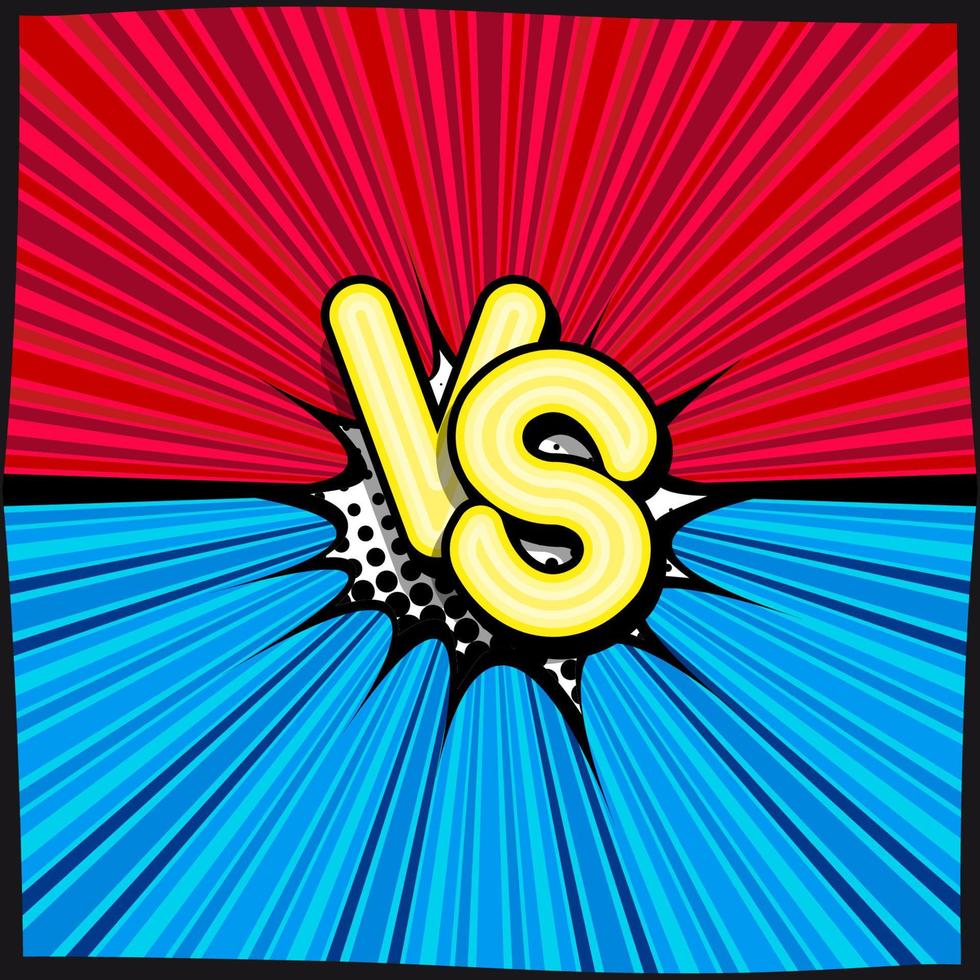 vs, letras retrô em quadrinhos com sombras, padrão de meio-tom no fundo do pôster retrô. nuvem de explosão com a inscrição, versus. ilustração vetorial brilhante em estilo vintage pop art. vetor