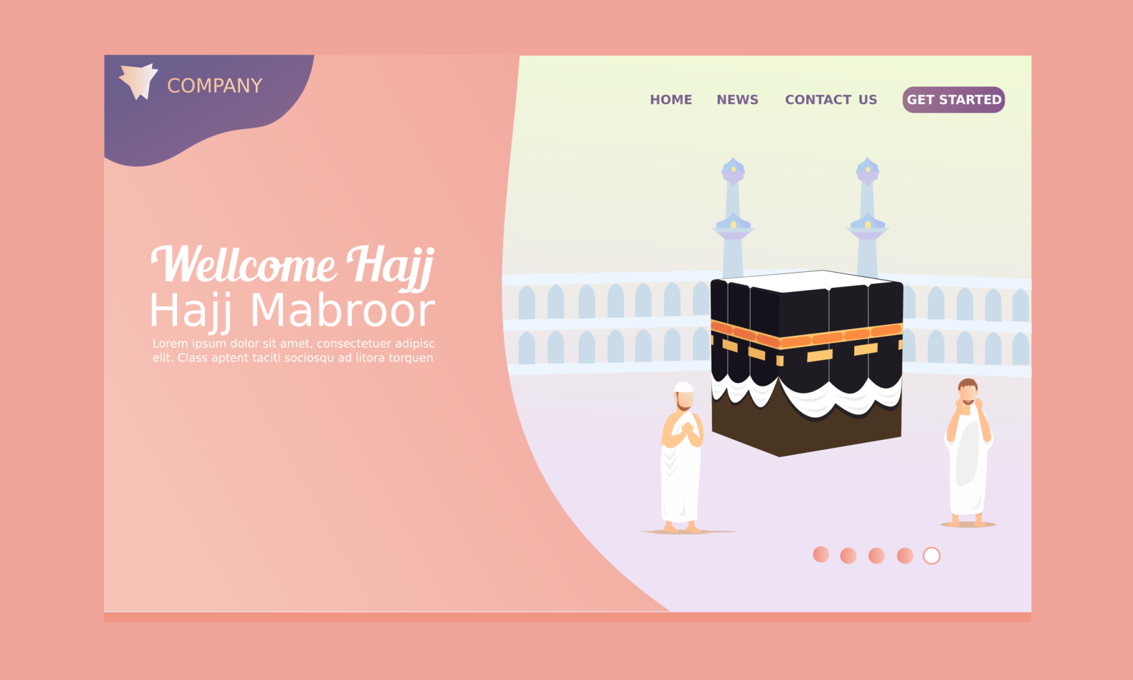 bem-vindo hajj landing page com homens orando vetor