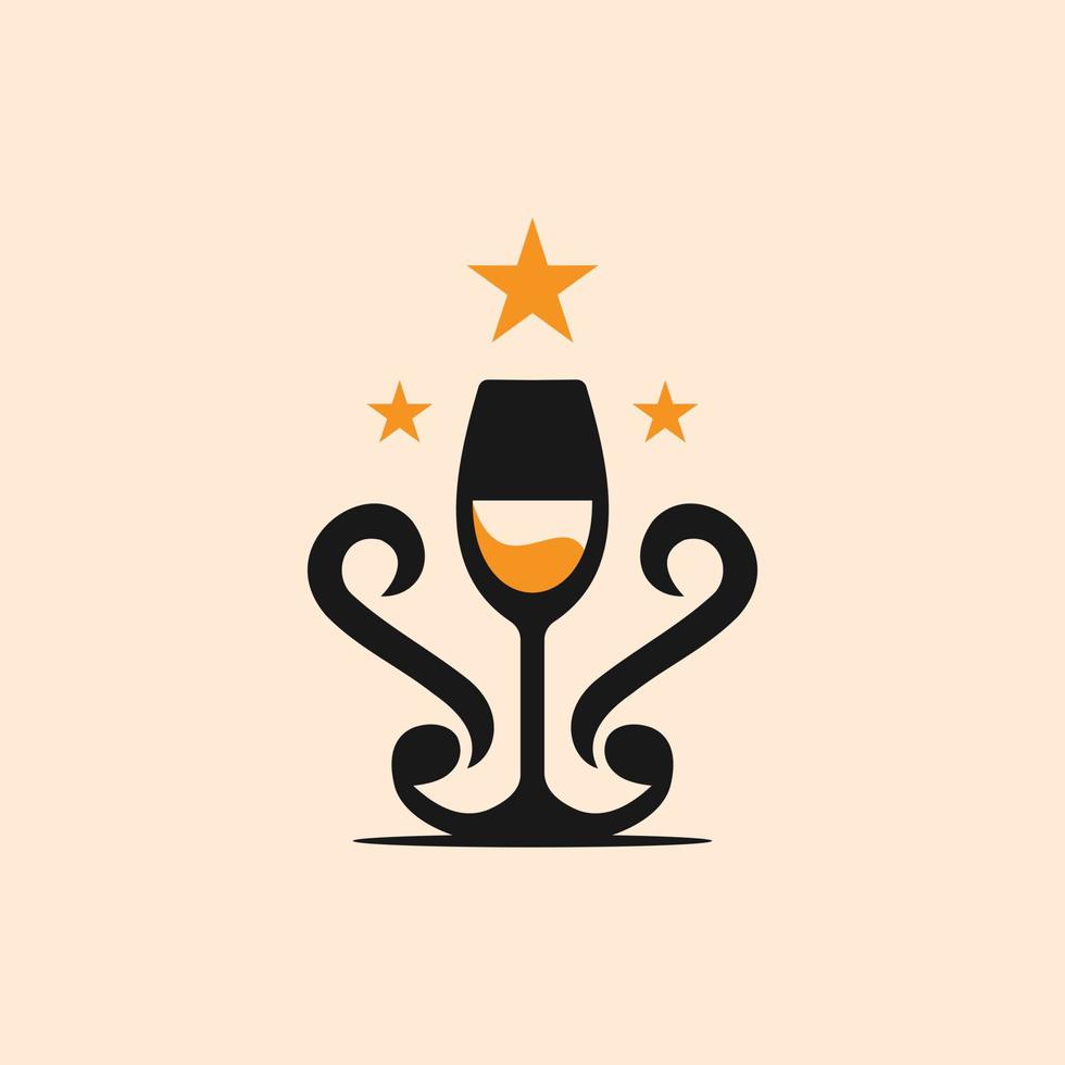 logotipo de luxo moderno de estrela de vinho de vidro vetor