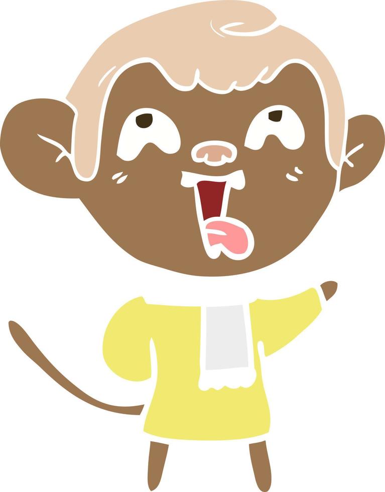 macaco de desenho animado de estilo de cor plana louco usando cachecol vetor