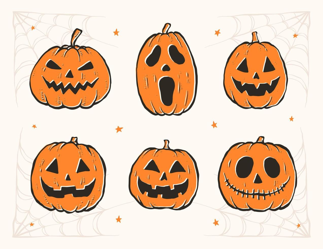 conjunto de ilustrações de abóbora de halloween desenhadas à mão vetor
