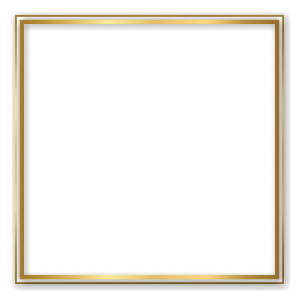 moldura vintage brilhante ouro brilhante com fundo transparente isolado de sombras. borda de retângulo realista de luxo dourado. ilustração vetorial vetor
