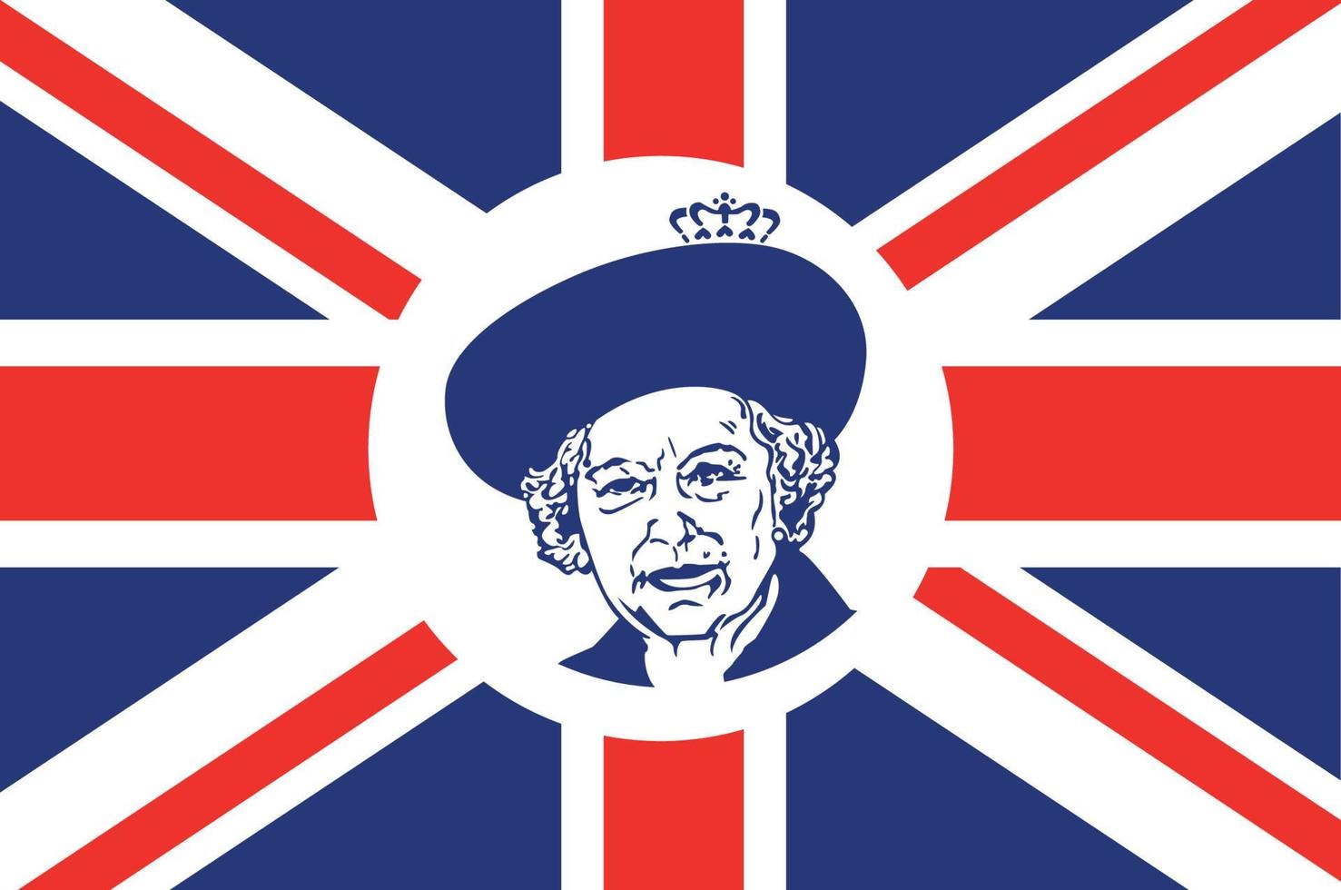 rainha elizabeth rosto retrato azul com britânico reino unido bandeira nacional europa emblema símbolo ícone ilustração vetorial elemento de design abstrato vetor