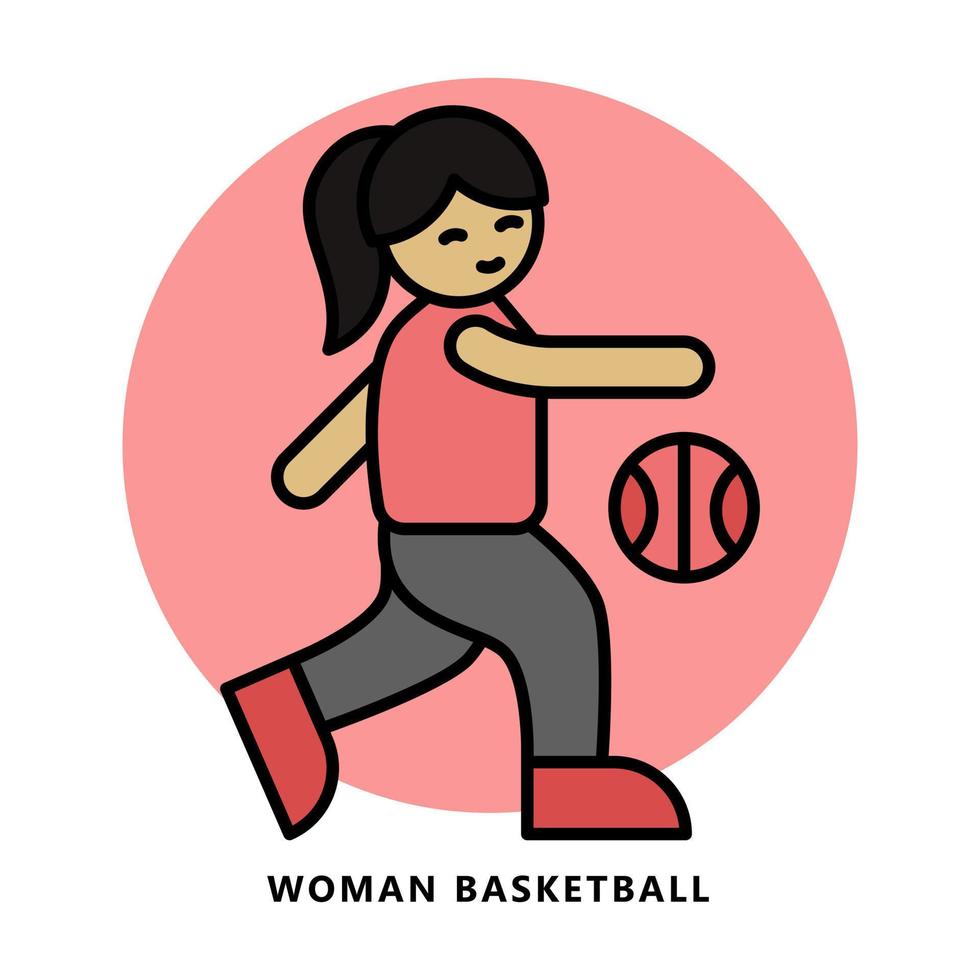 símbolo de ícone de basquete de mulher. ilustração vetorial de esporte de jogador feminino vetor