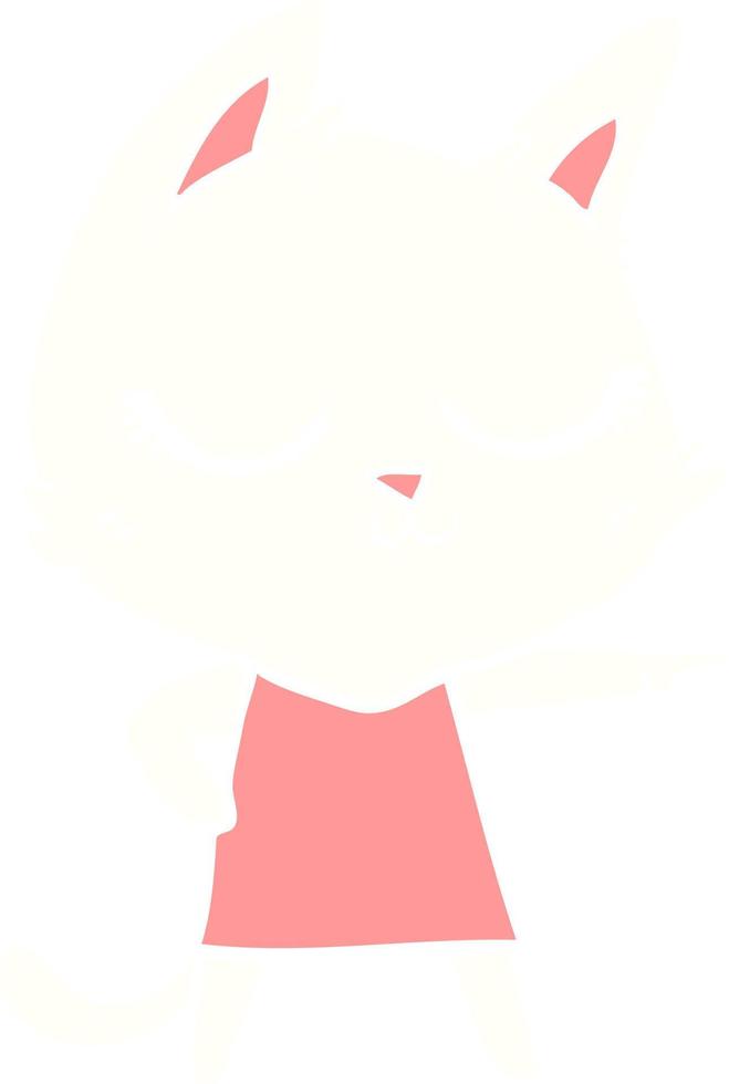 garota de gato de desenho animado de estilo de cor plana calma apontando vetor