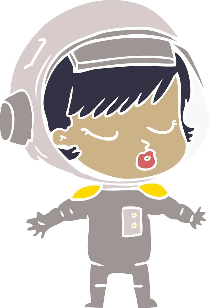 estilo de cor plana cartoon menina bonita astronauta vetor
