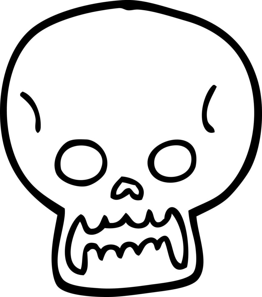 desenho de linha desenho animado crânio de halloween vetor