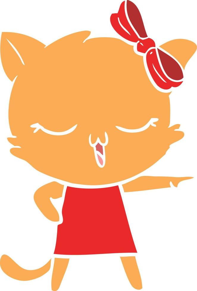 gato de desenho animado estilo cor plana com laço na cabeça vetor