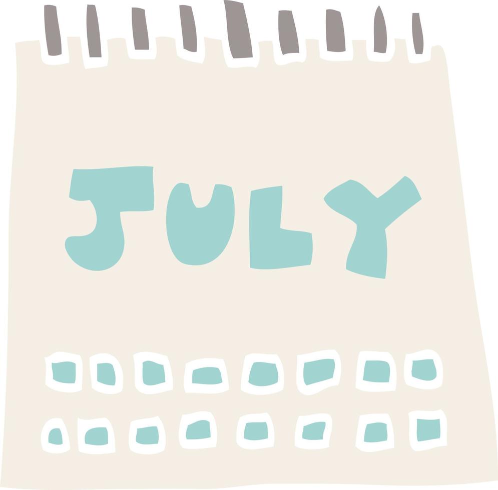 calendário de desenho animado mostrando o mês de julho vetor