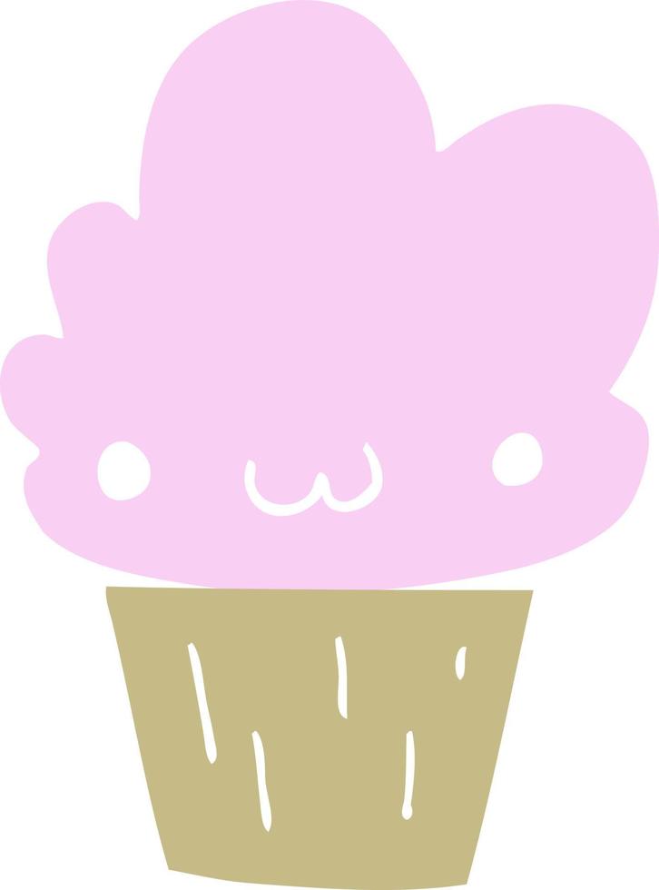 cupcake de desenho animado de estilo de cor plana com rosto vetor