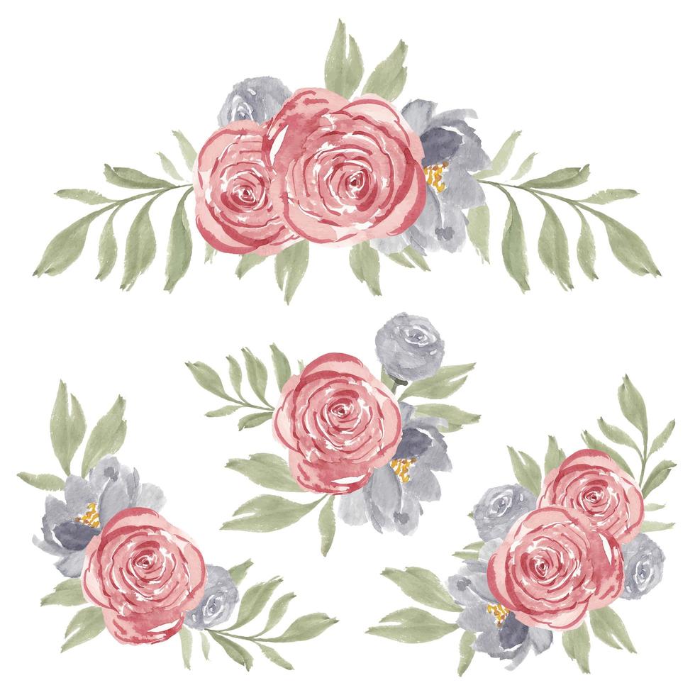 conjunto de arranjo de flores em aquarela rosa vetor