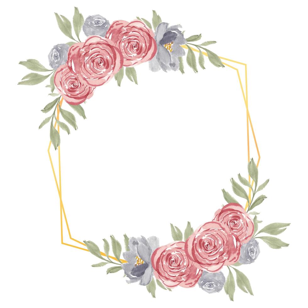 aquarela mão pintada rústica rosa floral frame vetor