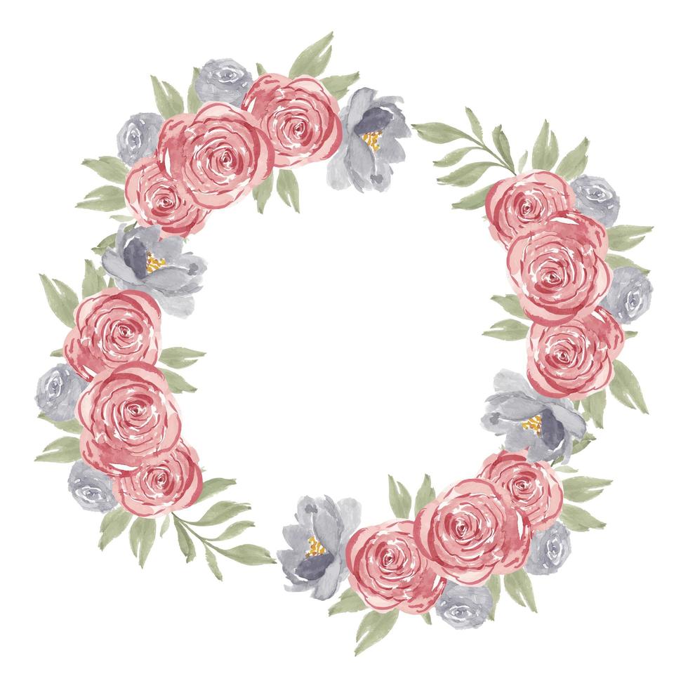 aquarela rosa rosa flor círculo quadro grinalda vetor