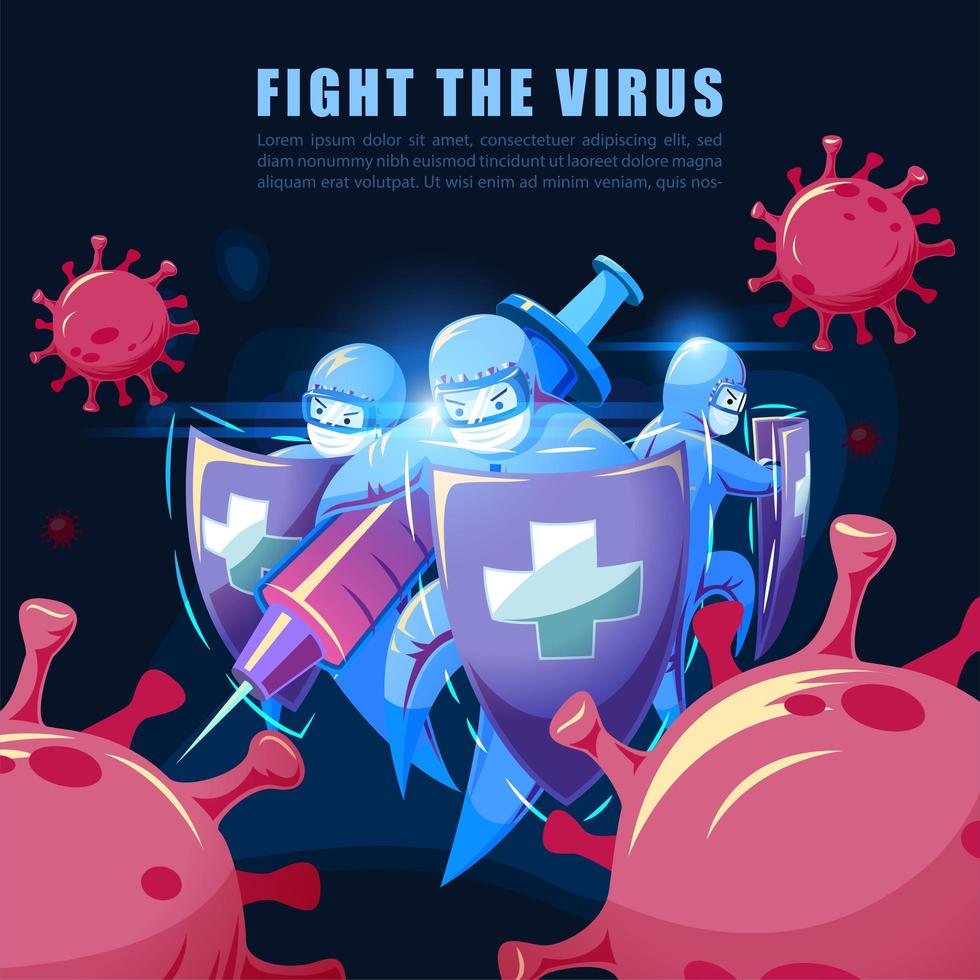 equipe médica lutando contra o vírus vetor