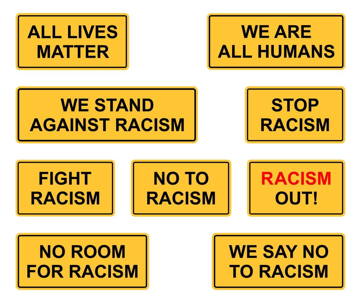 coleção de palavras sobre o conceito de sinal de aviso anti-racismo vetor