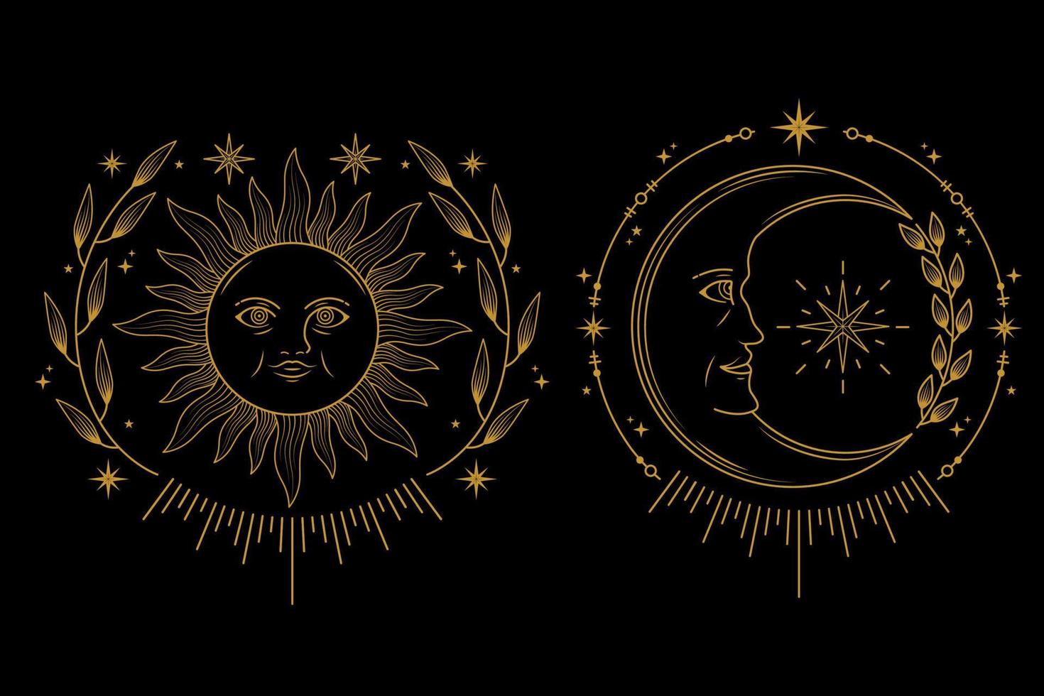 lua celestial e sol com design de logotipo de rosto vetor