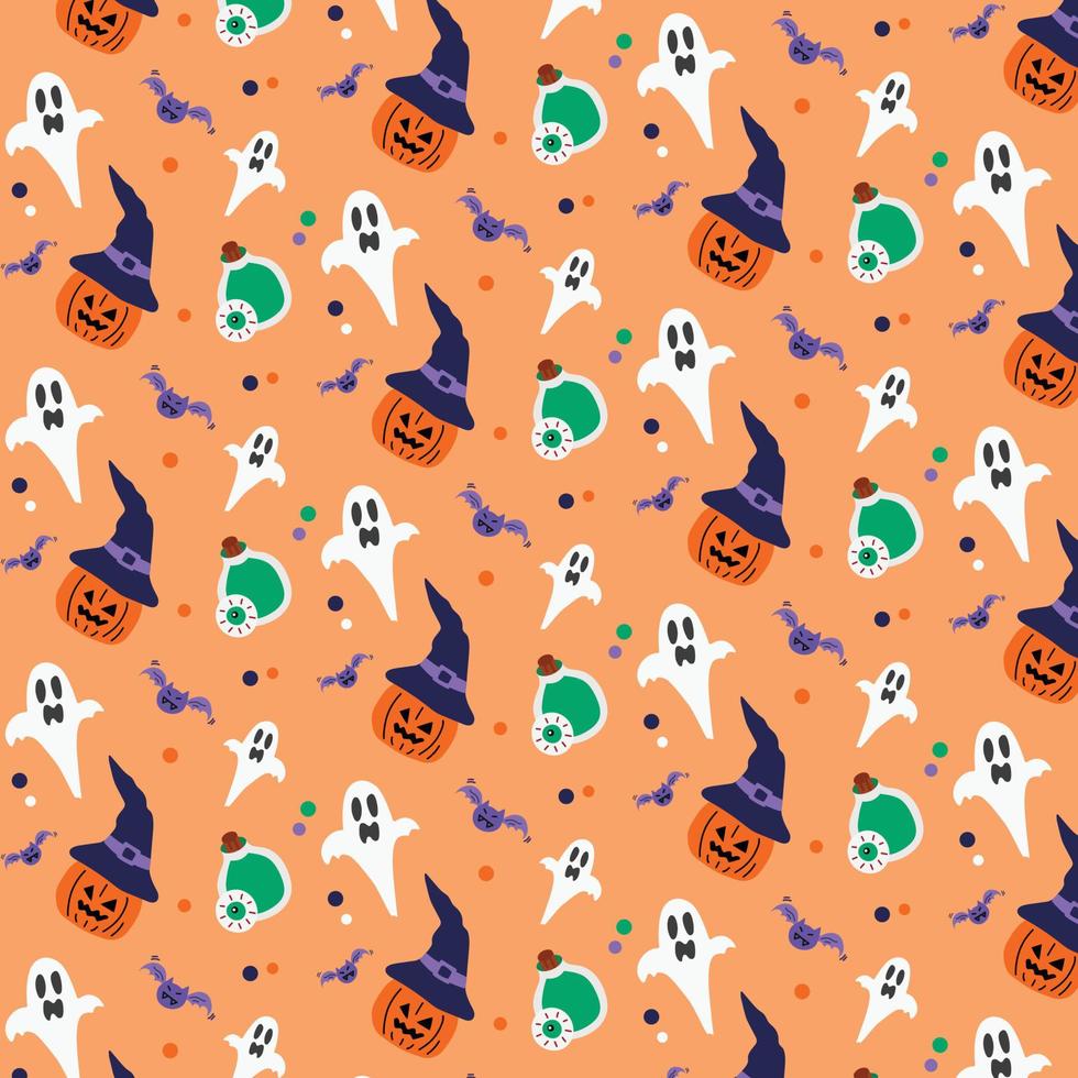 ilustração de elemento de tema de bruxa de fundo de halloween no padrão sem emenda de fundo laranja em vetor. vetor