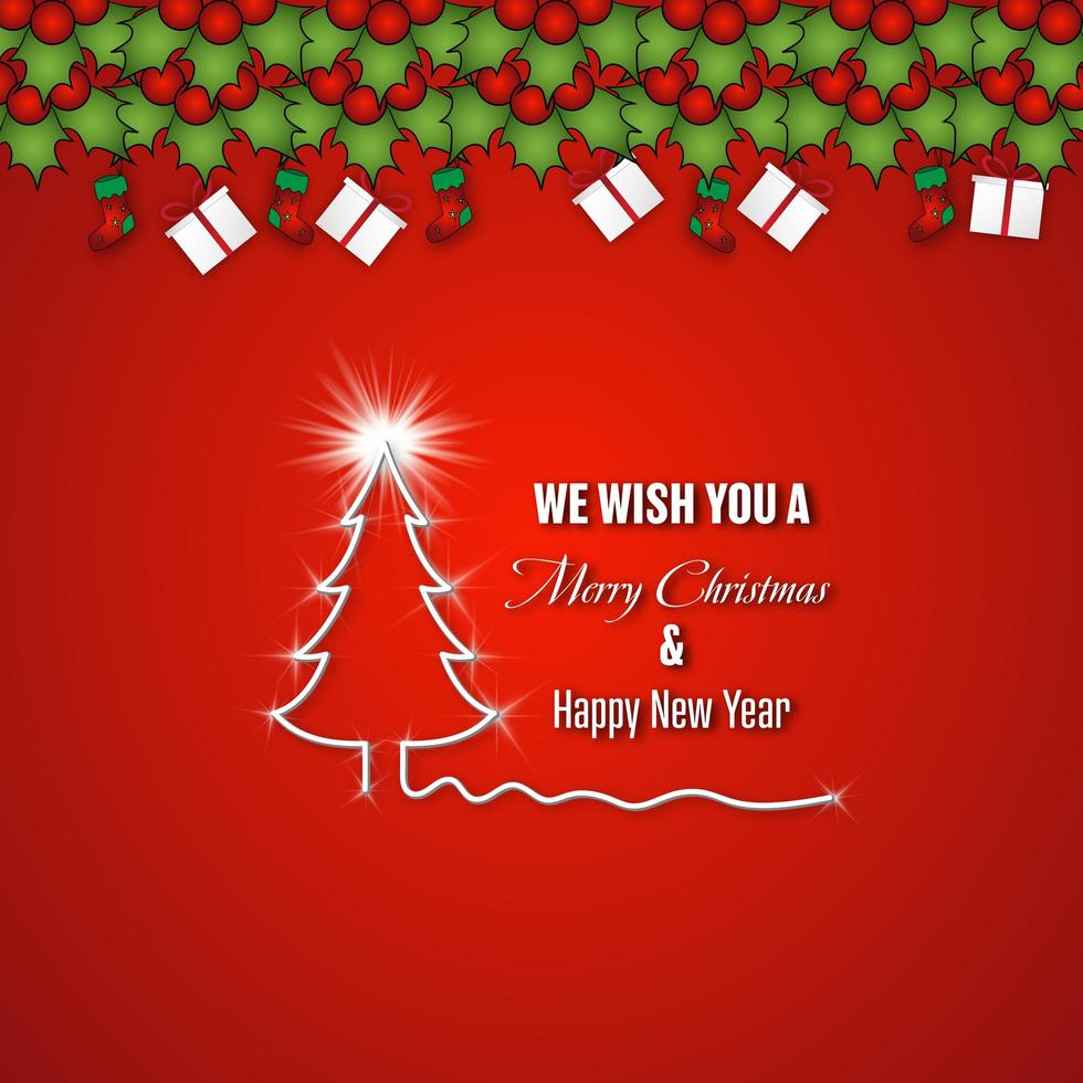 Feliz Natal e feliz ano novo design em vermelho vetor