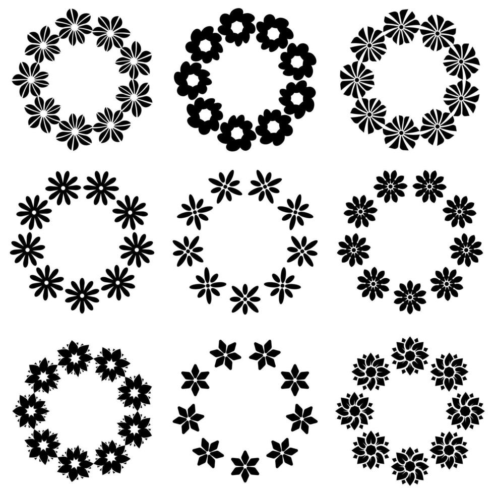 conjunto de ícones de flores circulares. quadro de círculo de flores. ilustração vetorial vetor