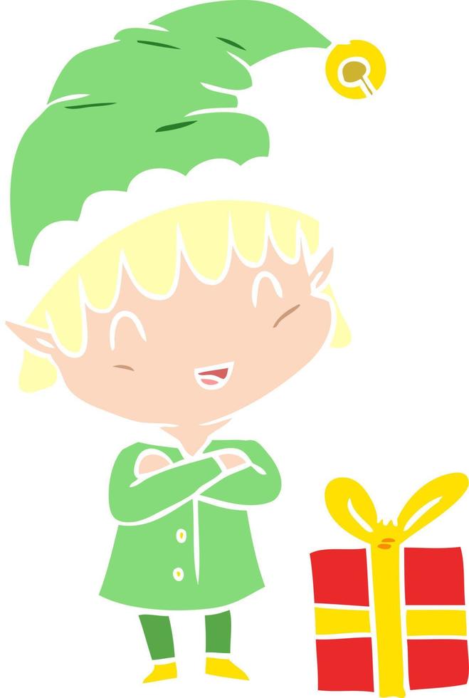 elfo de feliz natal dos desenhos animados de estilo de cor plana vetor