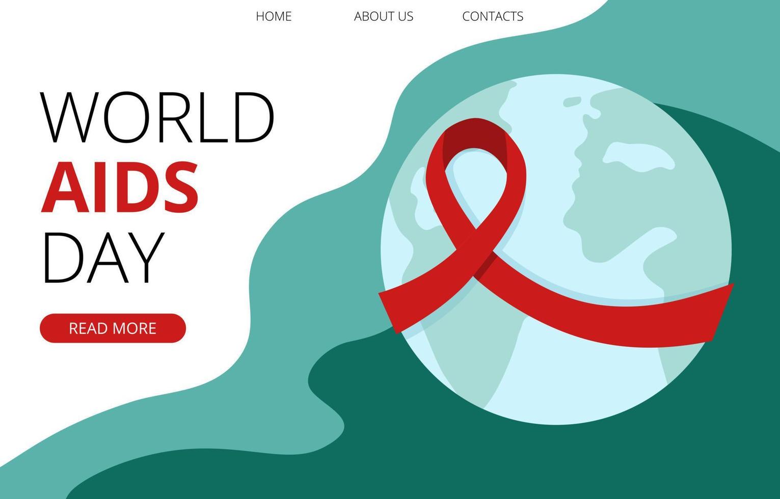 modelo do dia mundial da aids com a terra e a fita vermelha, o símbolo global de solidariedade com HIV-positivo e vivendo com pessoas com aids. modelo horizontal de página de destino, pôster para web vetor