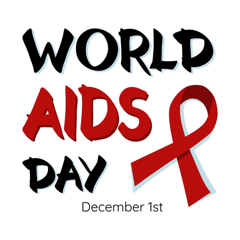 1º de dezembro dia mundial da aids. cartaz do dia mundial da aids com fita vermelha, o símbolo global de solidariedade com HIV-positivo e vivendo com pessoas com aids. ilustração vetorial vetor
