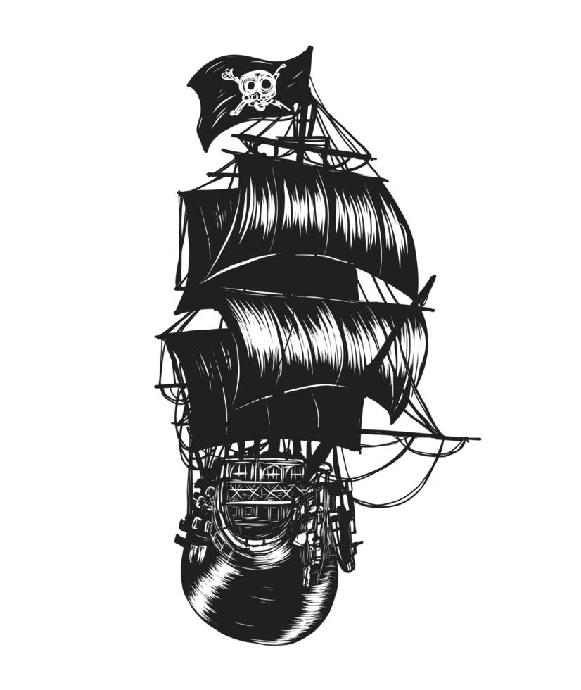 desenho de mão de navio pirata vetor