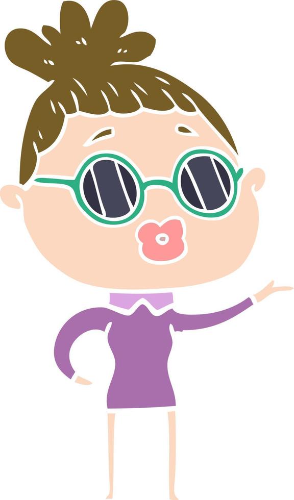 mulher de desenho animado estilo cor plana usando óculos escuros vetor