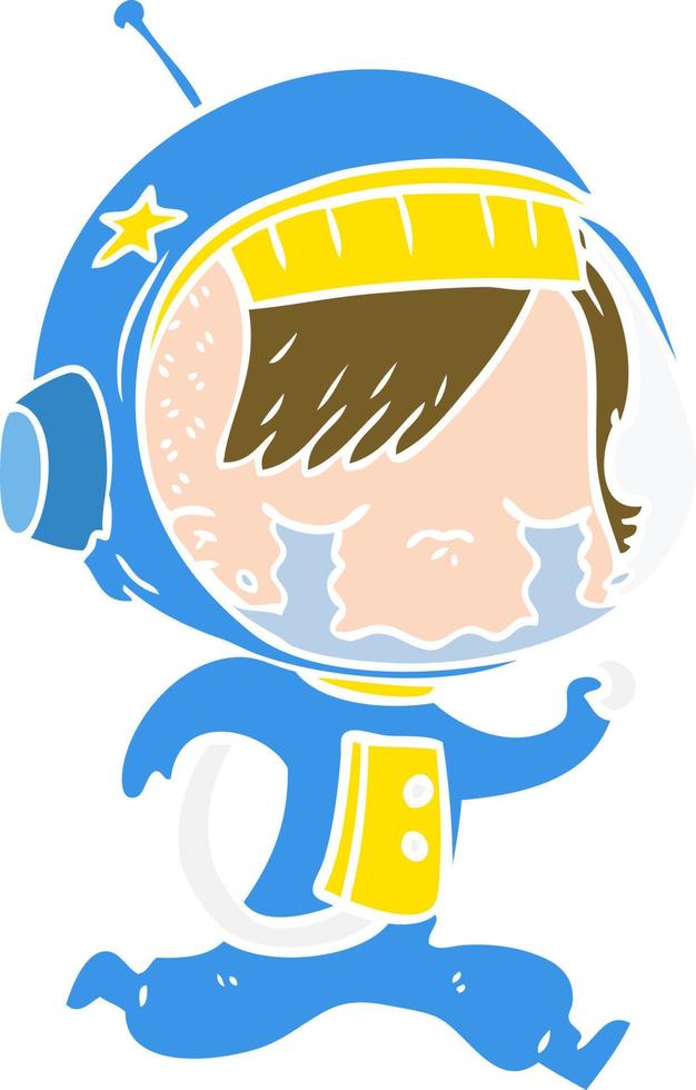 estilo de cor plana cartoon garota astronauta chorando correndo vetor
