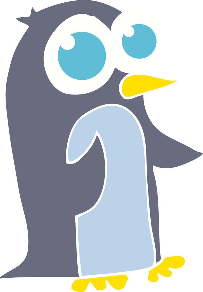 ilustração de cor lisa de um pinguim de desenho animado com olhos grandes vetor