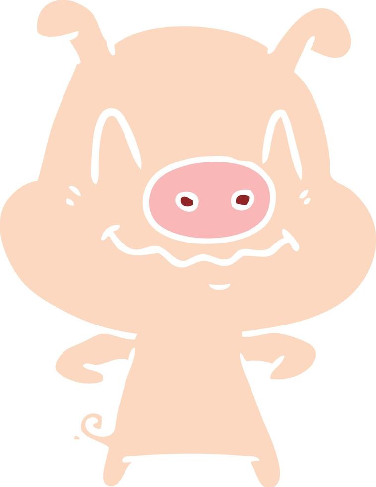 porco de desenho animado de estilo de cor plana nervoso vetor