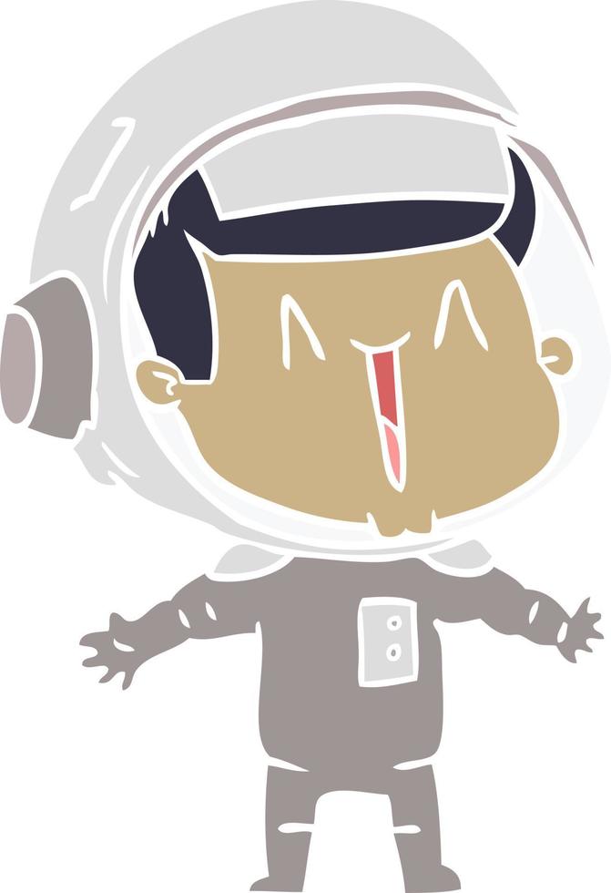 astronauta de desenho animado de estilo de cor plana feliz vetor